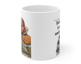 Taza "Vivir en sociedad", divertida taza de café televisiva (325 ml, 150 ml)