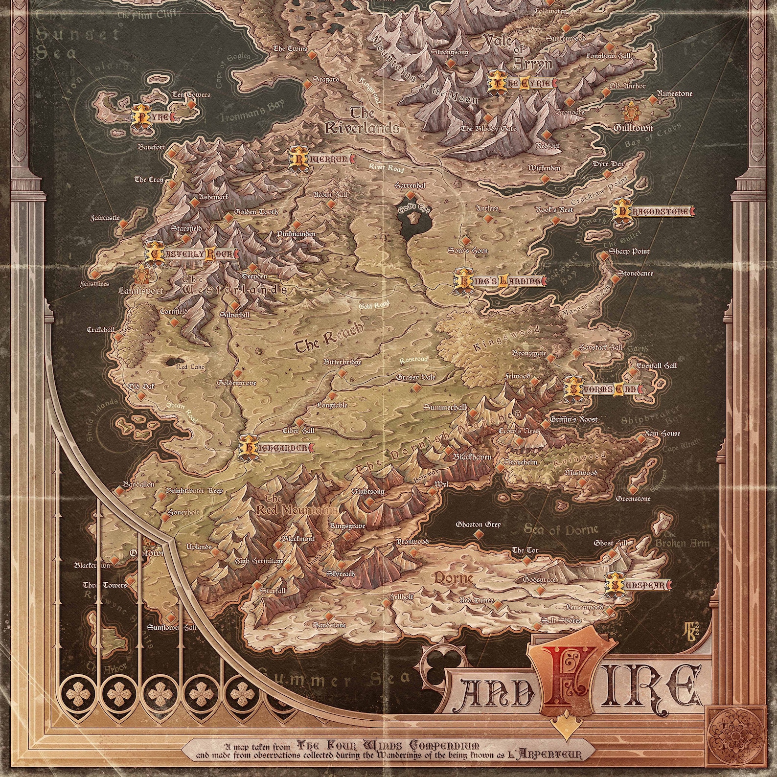 A Song of Ice and Fire Map of Westeros Etsy