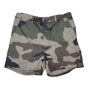 May include: Camouflage print shorts with a button closure. The shorts are made of a lightweight fabric and have a relaxed fit.