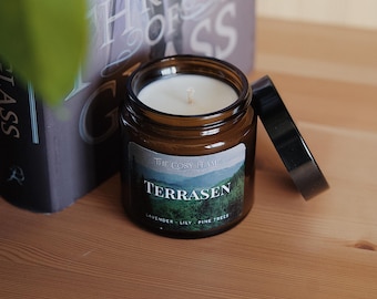 Terrasen - Bücherwurm Kerze | Buch Merch | Geschenk für Leseratte | Thron aus Glas | Aelin Galathynius | SJM | ZUSAMMEN | Lavendel, Lilie & Pinien