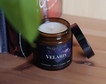 Velaris - Bookish Candle | Book Merch | Gift for Reader | A Court of Thorns and Roses | ACOTAR | ACOMAF | SJM | Champagne & Violet Flower