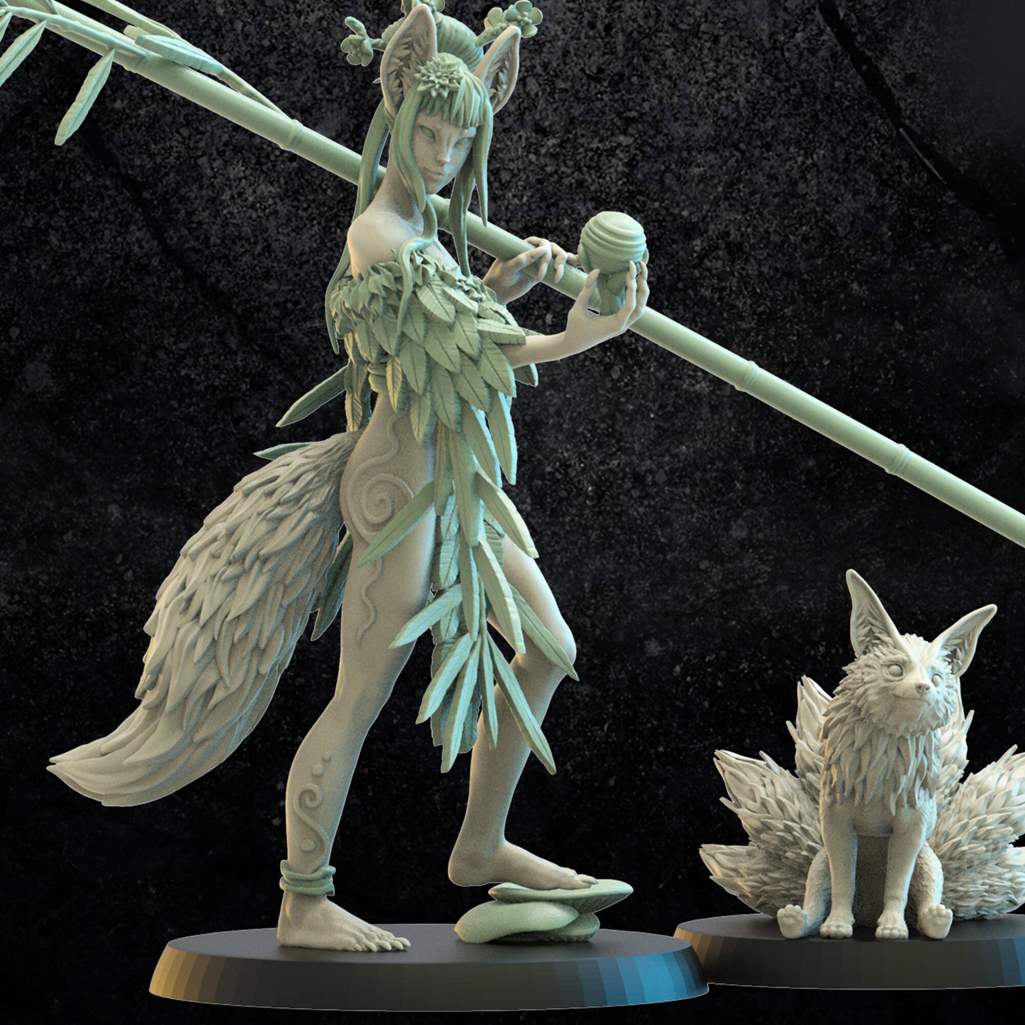 Hanako the Kitsune Druid and Baby Kyubi 3D Print STL File Etsy Canada