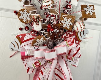 Handmade Gingerbread Christmas Tree Topper: Candy Cane Holiday Bow - Etsy