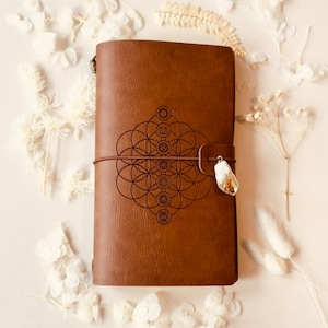 Chakra Leder Manifestation Journal Citrin Kristall Charm Tagebuch Notizbuch | Traumbuch | Gesetz der Anziehungskraft Kalender | Heilung