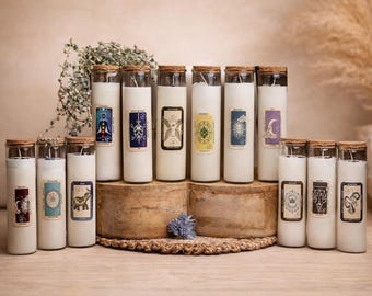 Manifestatiekaars | Met kristallen doordrenkte sojawas rituele kaars | Intentiesetting, mindfulness (5 cm x 20 cm)