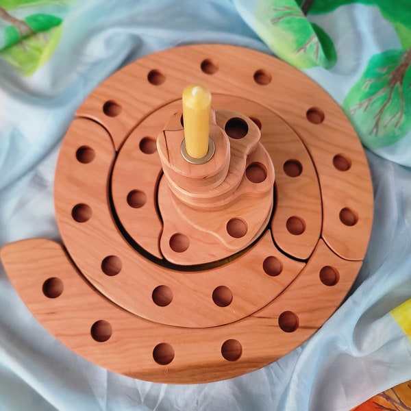 Waldorf Multi-functional Spiral for Birthdays, Advent and Celebrations - Wooden Ring Candle Holder - Cherry Wood