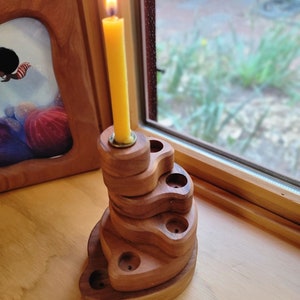 Stackable Waldorf Birthday Ring and Candle Holder for Holidays and Celebrations (Candle and insert included) - wooden ring candle holder