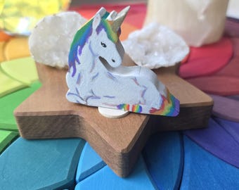 Rainbow Unicorn- Waldorf Birthday Ring Ornaments for Birthdays and Holidays
