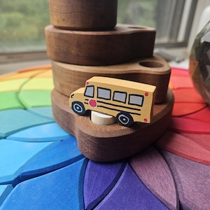 School Bus - Waldorf Birthday Ring Ornaments for Birthdays and Holidays