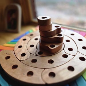 Waldorf Multi-functional Spiral for Birthdays, Advent and Celebrations - Wooden Ring Candle Holder - Cherry Wood