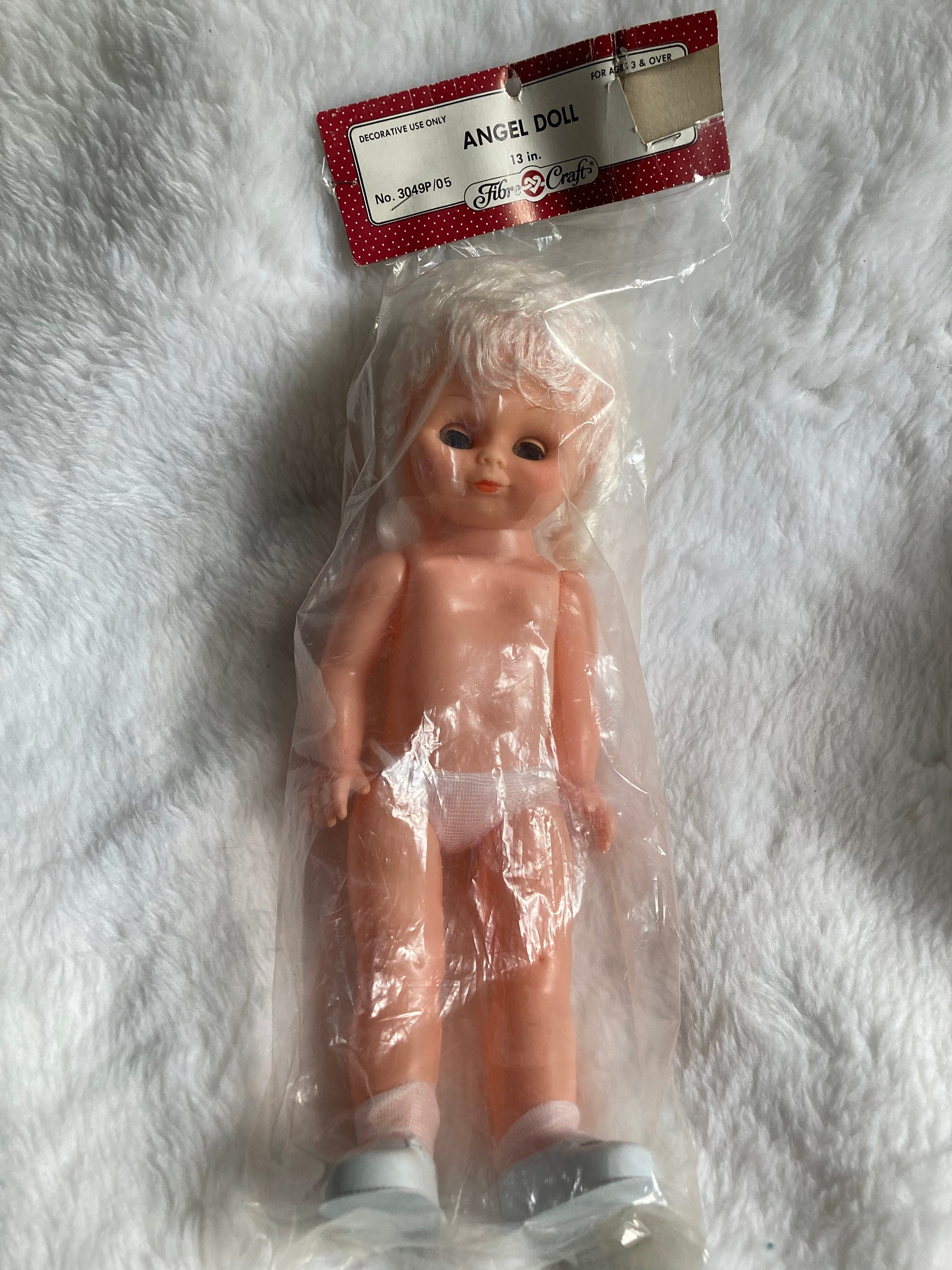 Vintage Fibre Craft 13 Angel Doll White Platinum Blonde Hair Blue