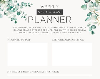 Printable Self-Care Planner, zum downloaden, Digital Self-Care Planner, Weekly Selfcare, Selfcare Planner zum Ausdrucken, Daily To Do List