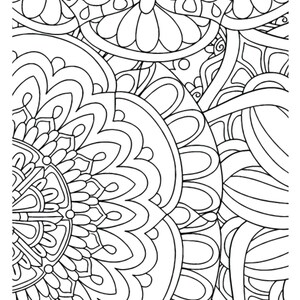 Puede incluir: Una p&aacute;gina para colorear de mandala intrincada en blanco y negro con un dise&ntilde;o floral. El mandala est&aacute; parcialmente relleno con patrones detallados.