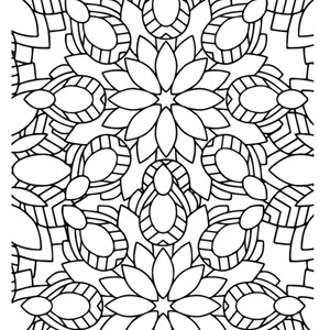 Puede incluir: P&aacute;gina para colorear de mandala en blanco y negro con intrincados dise&ntilde;os florales. El mandala presenta una flor central de ocho p&eacute;talos y est&aacute; rodeado de flores m&aacute;s peque&ntilde;as y patrones geom&eacute;tricos.