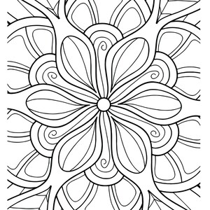 Puede incluir: P&aacute;gina para colorear de mandala en blanco y negro con un dise&ntilde;o floral con detalles intrincados. El mandala est&aacute; rodeado de hojas y espirales.
