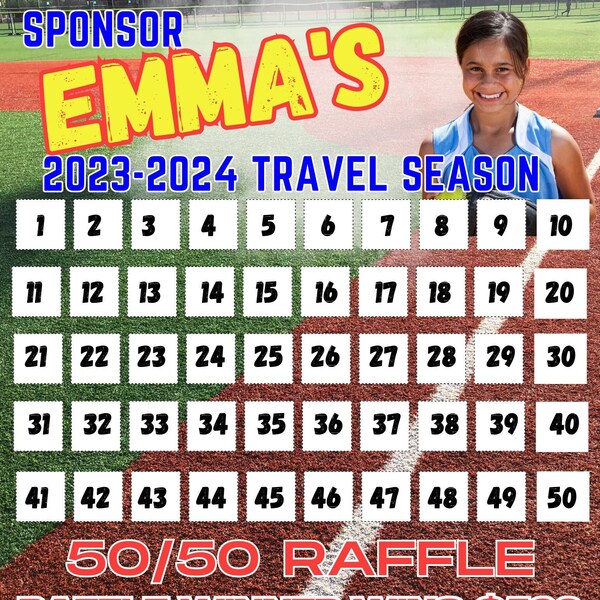 Softball Fundraiser, Raffle Fundraiser, Custom Digital Fundraiser, 50/50