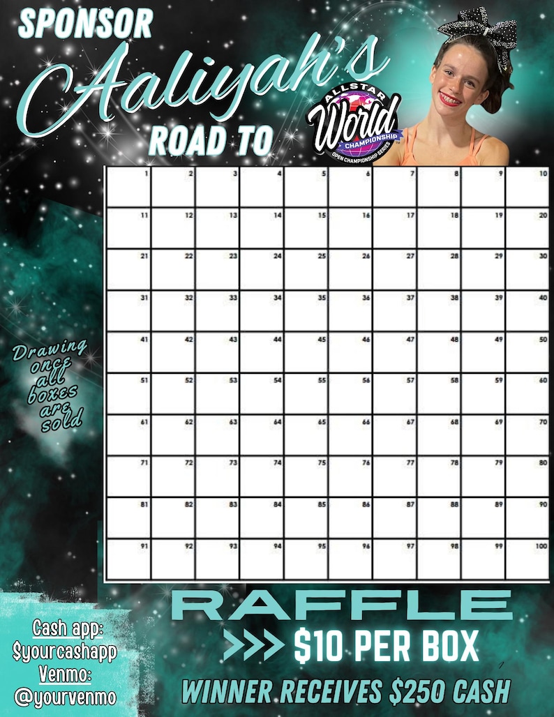 Charity Raffle Grid Customizable Cheer Raffle Flyer: Team Fundraiser (digital Download ...