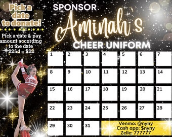 Pick a Date to Donate Printable, Cheer Fundraiser, Cheerleading Team Sports Calendar, Dance Fundraiser, School, Uniform, Digital