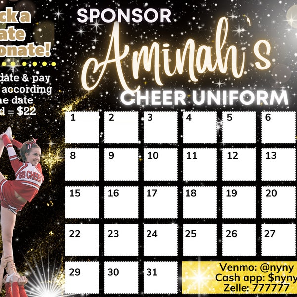 Pick a Date to Donate Printable, Cheer Fundraiser, Cheerleading Team Sports Calendar, Dance Fundraiser, School, Uniform, Digital