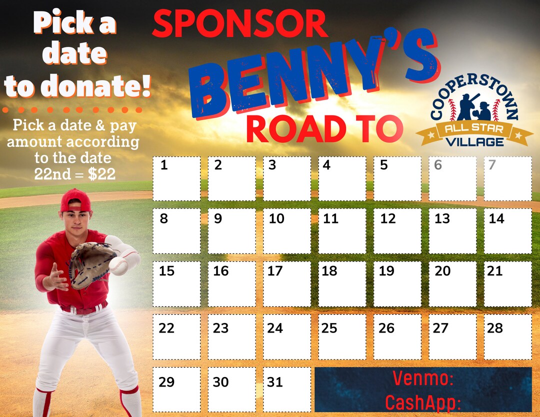 Custom Baseball Fundraiser, Baseball Team Fundraiser, Baseball Calendar