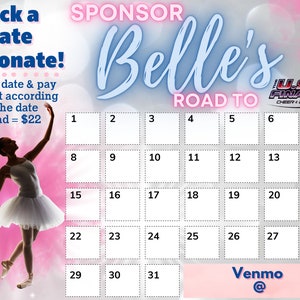 Dance Fundraiser Calendar, Pick a Date to Donate, Printable (Digital Download)