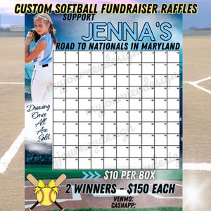 Custom Digital Softball Team Fundraiser Raffle - 50/50 Sponsor My Season Calendar Pick-A-Date