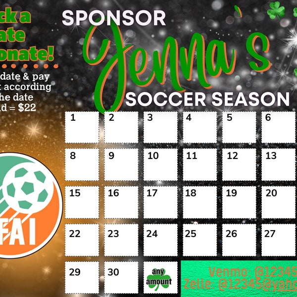 Soccer Pick a Date Calendar Fundraiser Etsy
