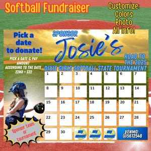 Softball Fundraiser Flyer Pick a Date, Fill My Base Softball Fundraiser, Custom Fundraiser, Travel Softball, Softball Sponsor, Printable
