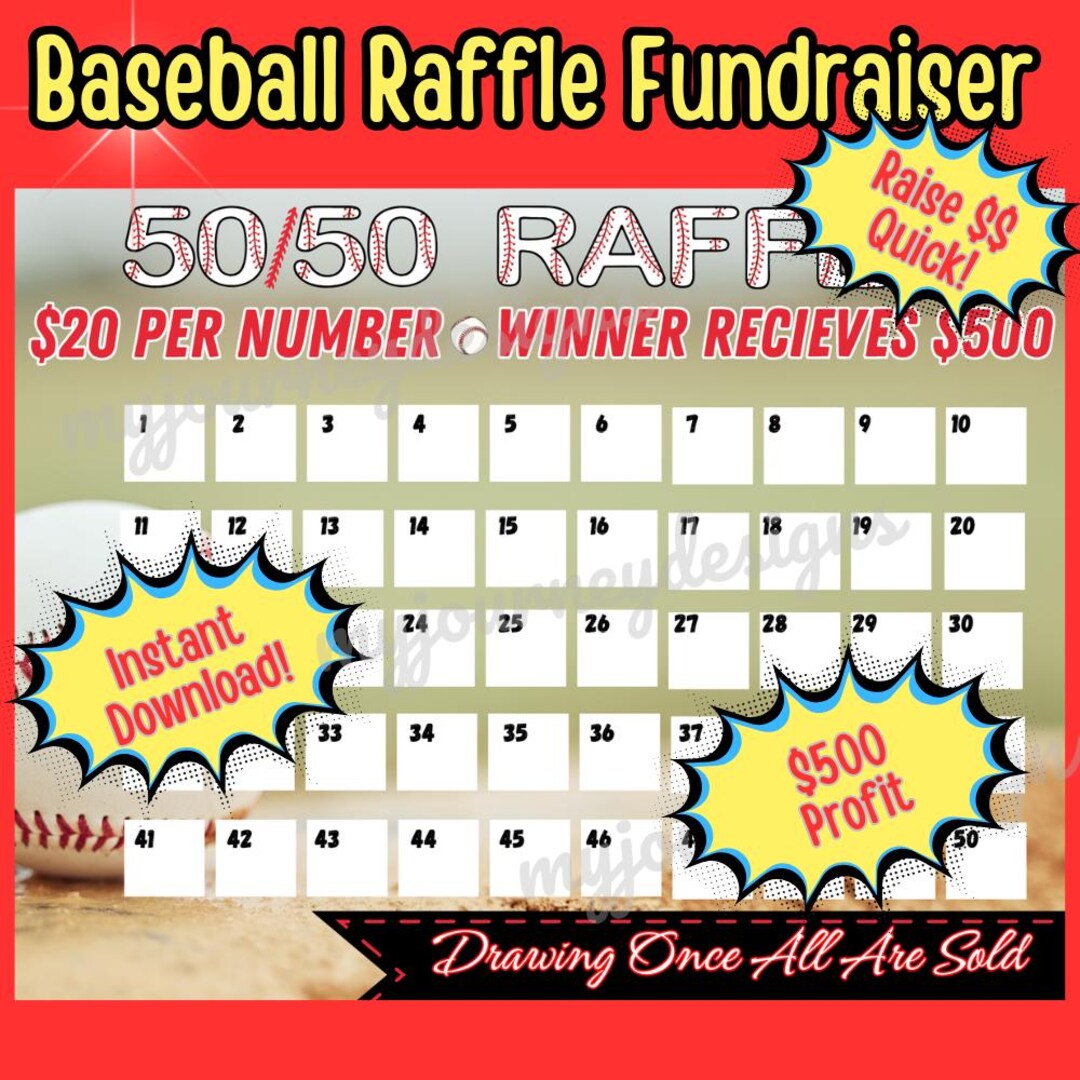 Baseball Raffle Card Baseball Team 50/50 Raffle Fundraiser: Printable Sponsorship Form ...