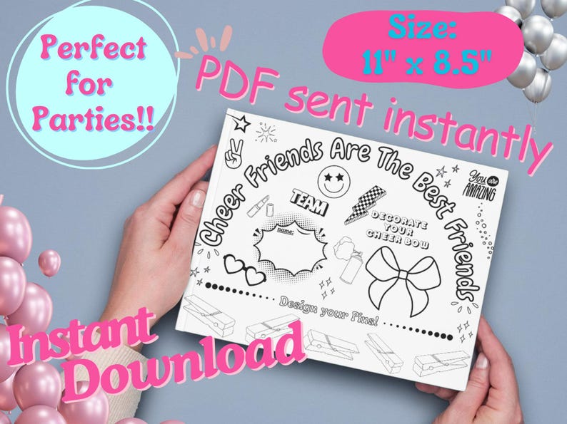 Printable Cheer Cheerleading Coloring Page: Kids' Team Bonding Activity, Party Favor ...