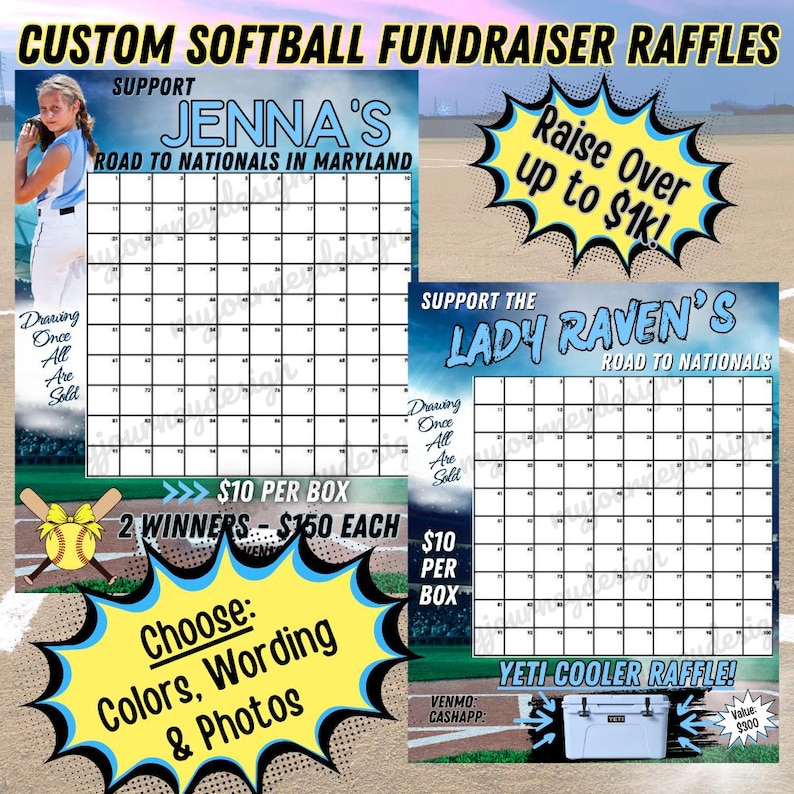 Custom Digital Softball Team Fundraiser Raffle - 50/50 Sponsor My ...