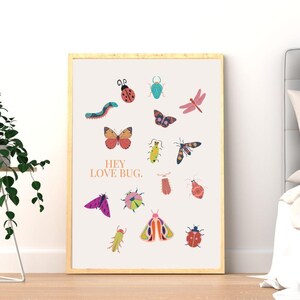 Love Bug Whimsical Art Print | Bug Lover Gift | Cute Kids Room Decor | Nursery Wall Art | Playroom Printable Positive Quote Poster