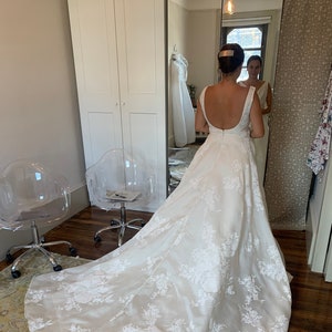 Reem Acra “5th Ave&quot; Wedding Gown with Hand-painted flowers on silk organza
