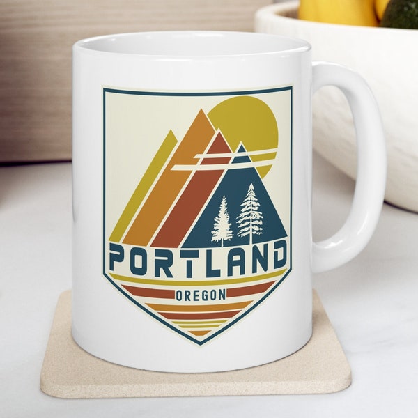 Mug Portland, Mug Oregon, souvenir de Portland, cadeau Portland, Mug montagne, Mug rétro cadeau voyage Portland, Mug ski rétro, Mug cadeau