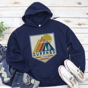 Durango Hoodie, Colorado Hoodie, Durango Souvenir, Durango Gift, Mountain Shirt, Travel Gift Retro Mountain Durango, Retro Ski Hoodie