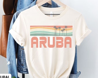 Camiseta de Aruba, camiseta del Caribe, camiseta de vacaciones, camiseta retro de playa, camisetas de vacaciones a juego, camiseta de palmera, camisetas de playa familiares, regalo de Aruba,