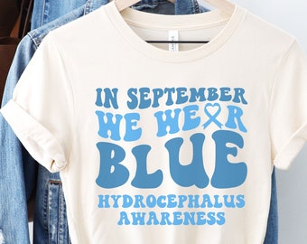 Hydrocephalus Awareness Shirt, Support Hydrocephalus Walk Tees, Blue Ribbon Shirts, Matching Family Support Squad, In September We Wear Blue