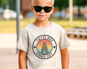 Camisa de cigarra juvenil, camisa gráfica para niños del año 2024 de las cigarras, regalo para amantes de los insectos del año de las cigarras para niños, camisa de insectos para niños