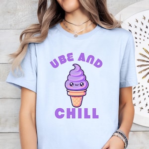 Ube und Chill Shirt, Philippinisches Essen T-Shirt, Ube Liebhaber Geschenk, Lustiges Essen Chill Ube Ästhetisches T-Shirt, Kawaii Eiscreme T-Shirt, Lila Food-Liebhaber-Shirt,