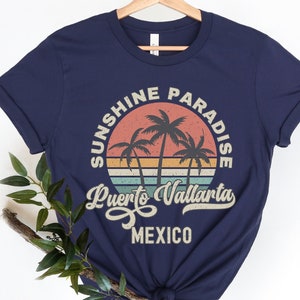Puerto Vallarta Shirt Mexico Souvenir Tee, Palm Tree Retro Sunset Shirt, Puerto Vallarta Honeymoon Matching Girls Trip Group Travel Shirts