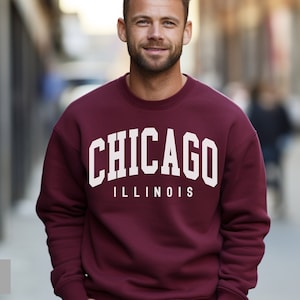 Chicago Sweatshirt, Chicago Hoodie Illinois Sweatshirt, Gift Souvenir Chicago Football Baseball Fan Game Day, Vacation Hoodie Travel Gift
