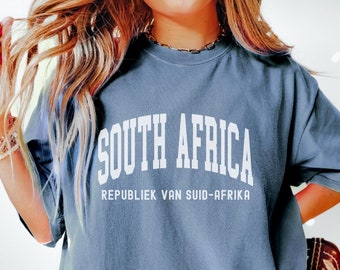 Maglietta del Sud Africa, Comfort Colors Maglietta africana del Sud Africa, regalo del Sud Africa, maglietta sportiva da calcio femminile, regalo da viaggio per magliette di gruppo
