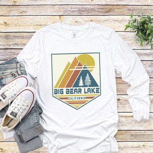 Big Bear Lake Langarm-T-Shirt, Kalifornien Langarm-T-Shirt, Big Bear Lake Souvenir Geschenk, Reisegeschenk Passende Familie Retro Ski Grafik T