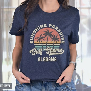 Gulf Shores Shirt Alabama Souvenir Tee, Palm Tree Retro Sunset Shirt,  Gulf Shores Gift Alabama Matching Family Group Travel Shirts