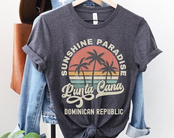 Punta Cana Shirt Dominican Republic Souvenir Tee, Palm Tree Retro Sunset Shirt, Punta Cana Gift Dominican Republic Matching Girls Trip Tees