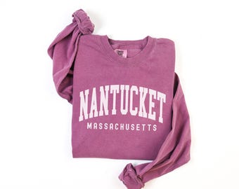 Camisa de manga larga con colores cómodos de Nantucket, regalo de recuerdo de Massachusetts, camiseta de manga larga de Nantucket, Massachusetts