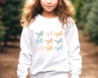 Youth Horse Sweatshirt Kids Horse Back Riding Crewneck, Cute Childrens Shirt Gift, Horse Lover Sweatshirt, Horse Back Riding Gift,