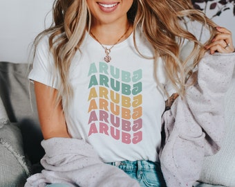 Chemise Aruba, chemise lune de miel, chemise de plage Arashi, cadeau Aruba, souvenir d'Aruba, chemise croisière, chemise vacances à la plage Aruba, t-shirt One Happy Island