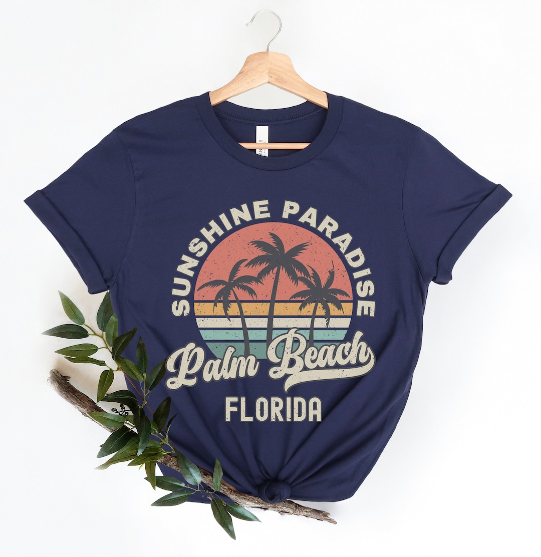 Palm Beach Shirt Florida Souvenir Tee, Palm Tree Retro Sunset