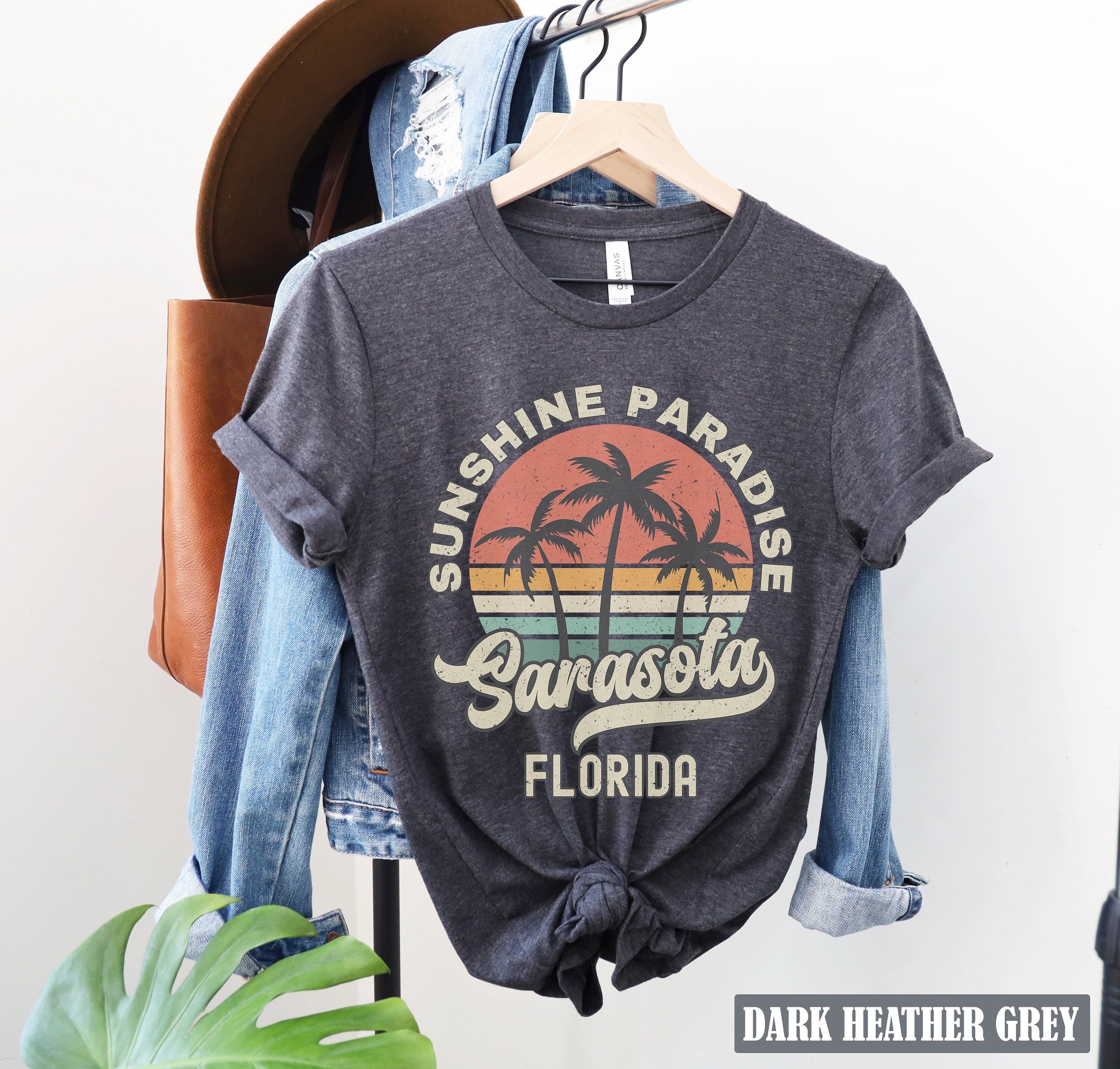 Sarasota Shirt Florida Souvenir Tee, Palm Tree Retro Sunset Shirt, Sarasota Beach Gift Florida Matching Family Group Travel Shirts